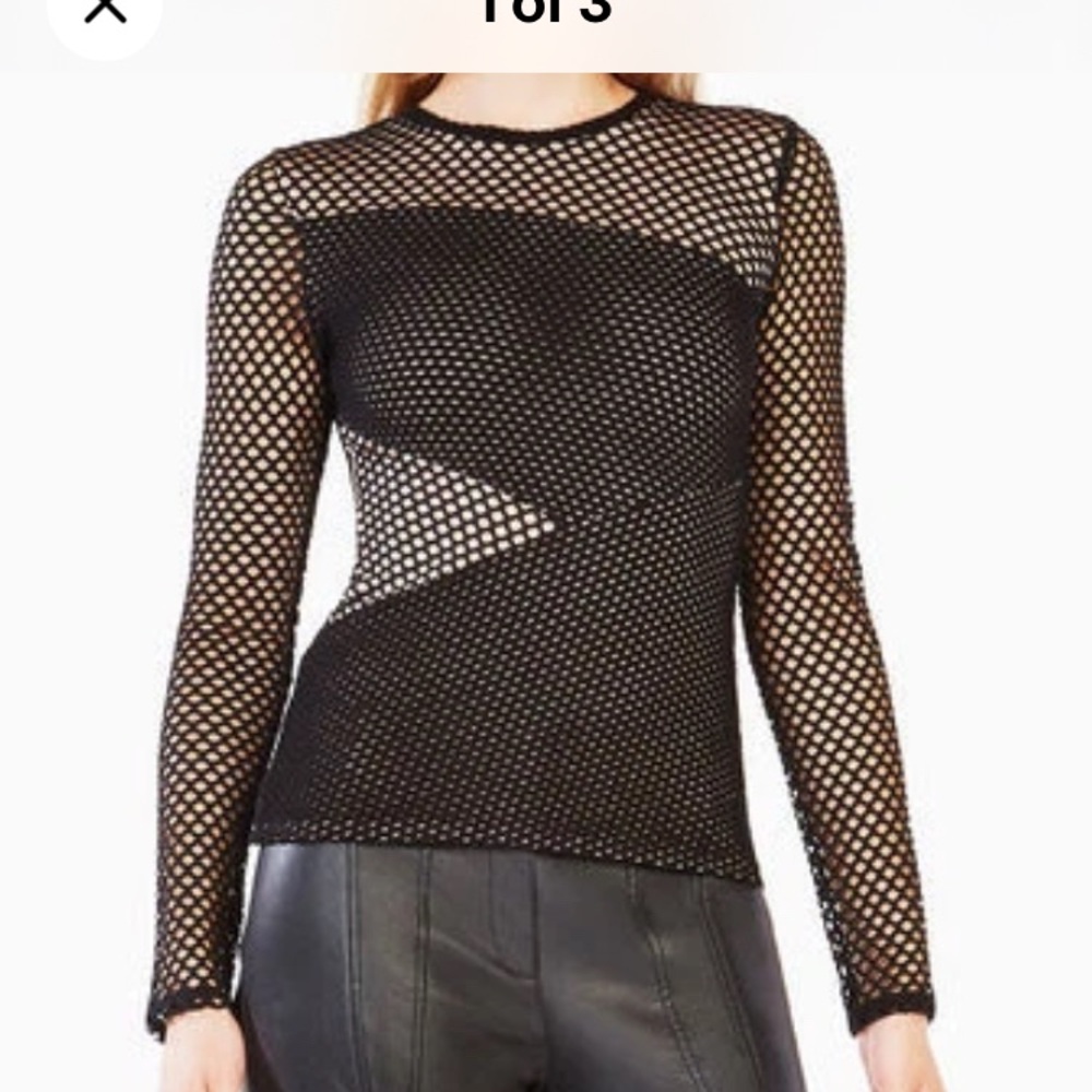BCBGMaxAzria Black and White Mesh Long Sleeve Top